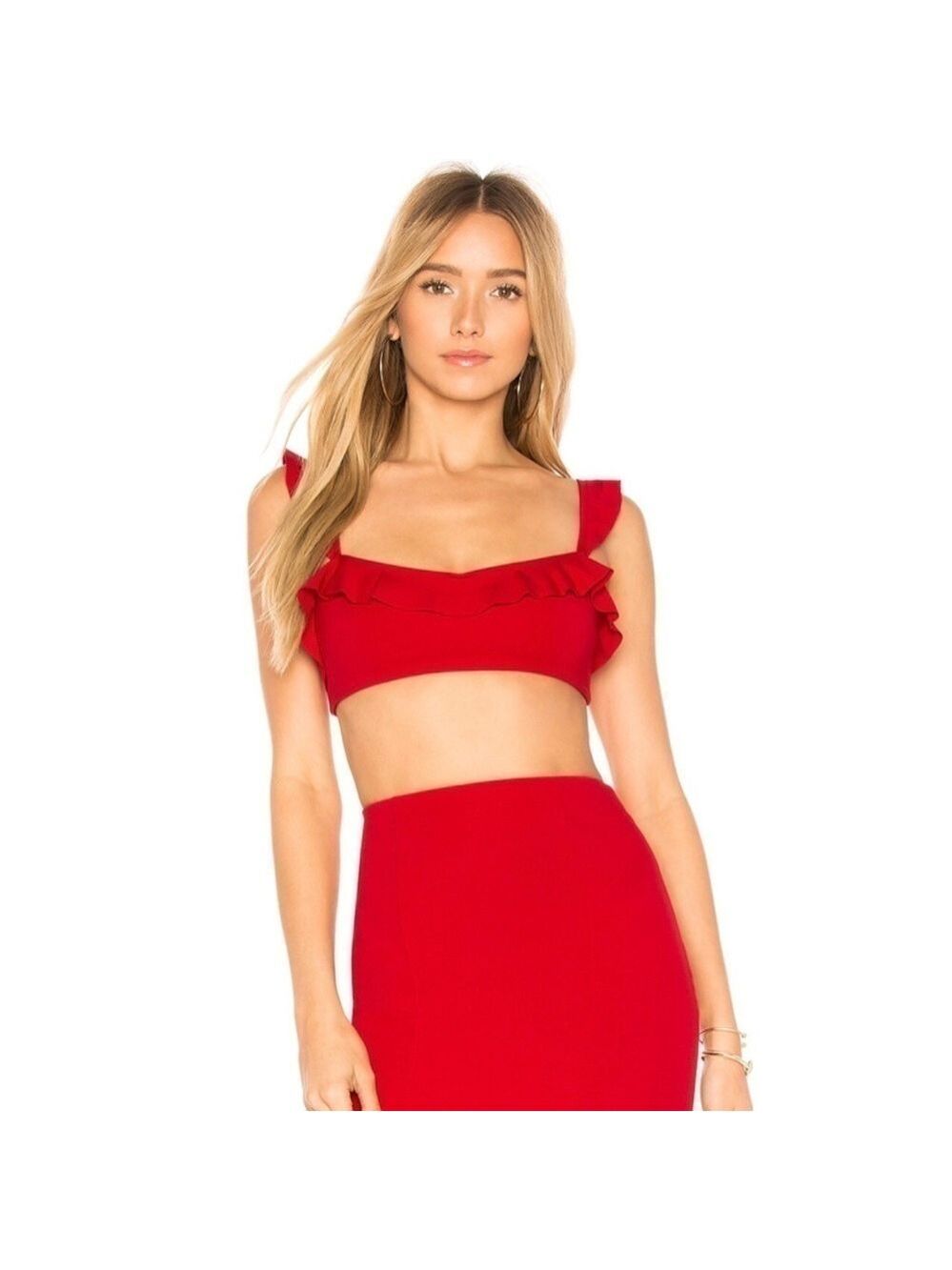 Majorelle Olga Ruffle Crop Top in Red